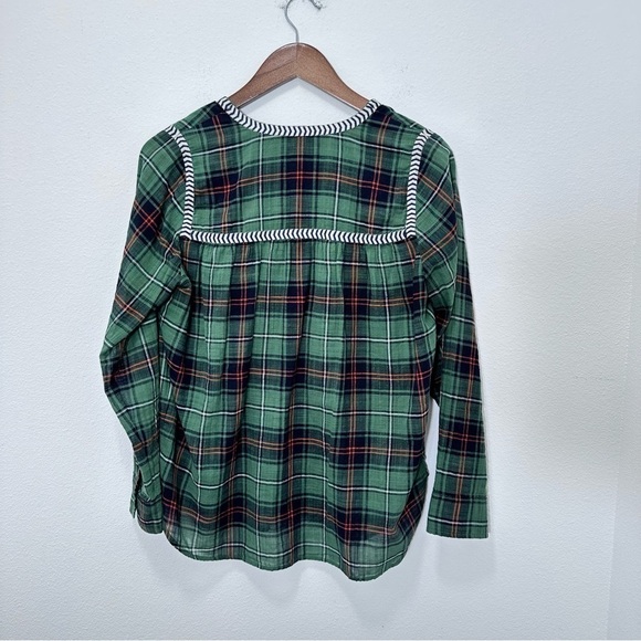 J. Crew Green Plaid Embroidered Popover V Neck Blouse Size 4 - Picture 5 of 5